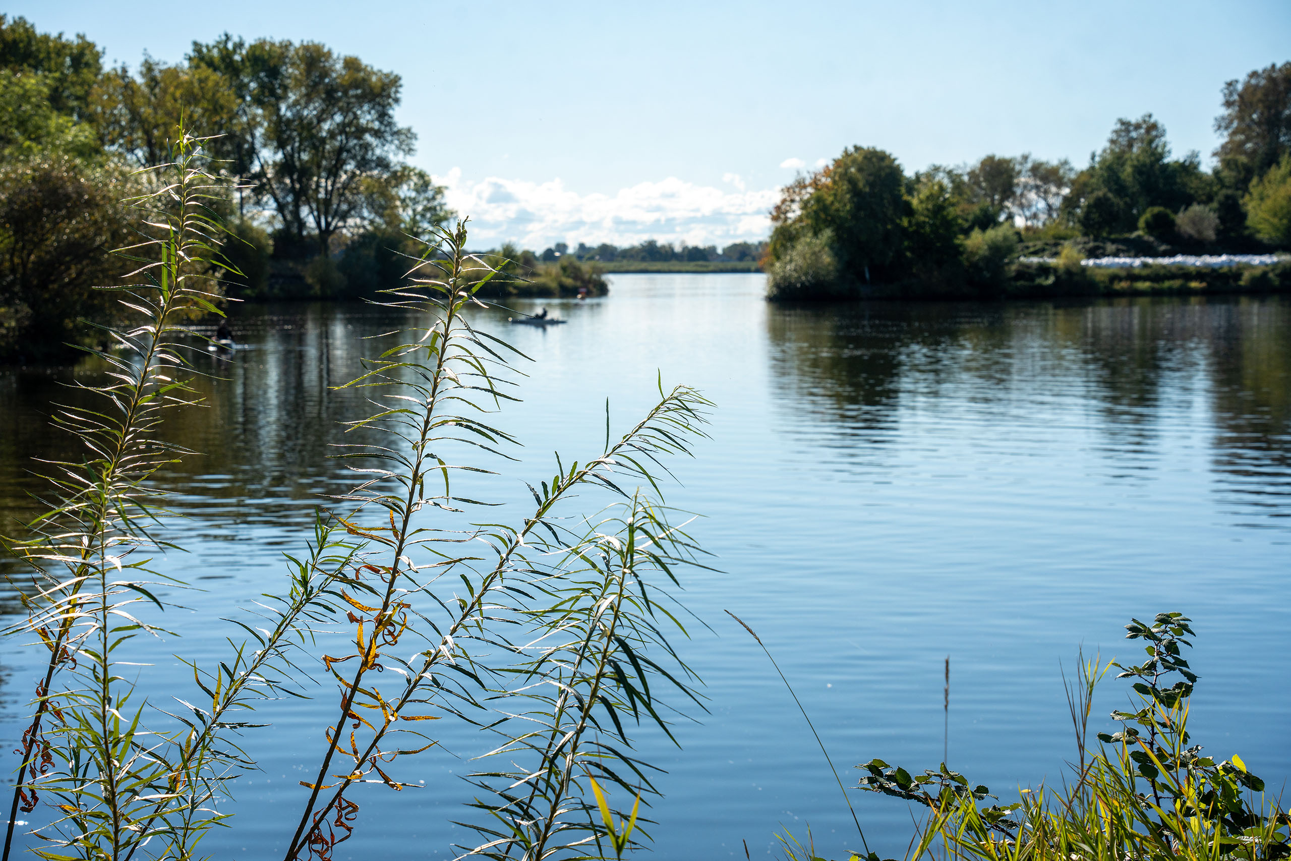 Frau spielt Volleyball an der Elbe